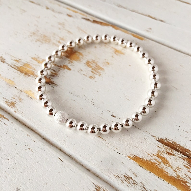 6mm stardust bead Sterling Silver Beads Shiny 5mm Sterling Silver bracelet Beautiful Sterling Silver Bracelet with Stardust Bead
