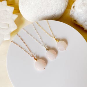 Rose Quartz Love Coin Pendant Necklace, Same Day Ship, Birthday Gift, Gifts for Her, Minimalist Jewelry, Gemstone Necklace, Bridesmaid Gift