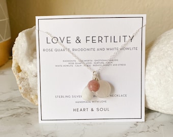 Love & Fertility Gem Necklace | Reiki-Charged Necklace | Boho Necklace | Healing Necklace | Rose Quartz, Moonstone and Rhodonite