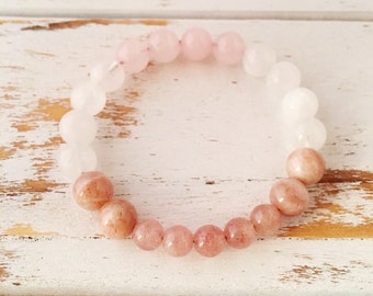 Self-Love Bracelet (8mm Version) Rose Quartz, Moonstone, Sunstone & Strawberry Quartz Bracelet | Healing Jewelry | Reiki-Charged Bracelet