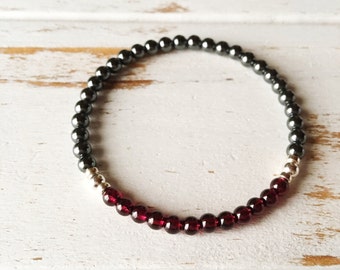 Strength & Grounding Bracele (4mm Version) Garnet Hematite Bracelet | Healing Jewelry | Reiki-Charged Bracelet