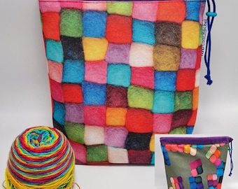 LARGE Twofer, reversible Project bag , reversible pouch for knitters or crocheters, fully lined with a drawstring.