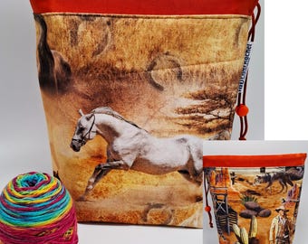 LARGE Twofer, reversible Project bag , reversible pouch for knitters or crocheters, fully lined with a drawstring.