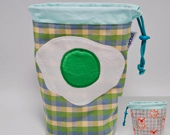 Green eggs and ham theme, SMALL Twofer, reversible Project bag , reversible pouch for knitters or crocheters.