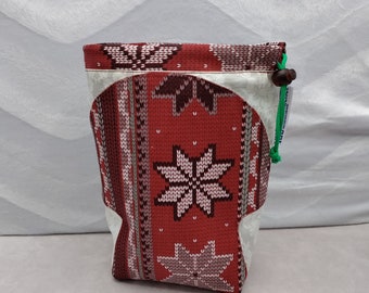 MEDIUM Twofer gnome/toadstool, reversible Project bag , reversible pouch for knitters or crocheters, fully lined with a drawstring.