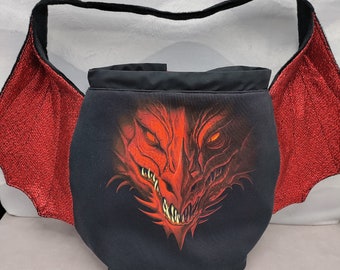 Mean Red Dragon Wing Bag large, variation on the earsbag, drawstring bag for knitting, crochet or anything you like