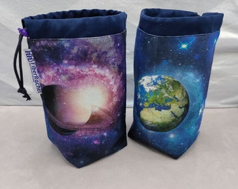 SMALL Galaxy Twofer, reversible Project bag , reversible pouch for knitters or crocheters, fully lined with a drawstring.