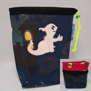 Borsa portaoggetti reversibile Twofer fosforescente di MEDIA grandezza, tasca reversibile per chi lavora a maglia o a uncinetto, completamente foderata con coulisse.