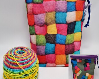 MEDIUM  Twofer, reversible Project bag , reversible pouch for knitters or crocheters, fully lined with a drawstring.