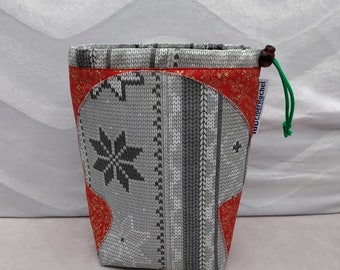 MEDIUM Twofer gnome/toadstool, reversible Project bag , reversible pouch for knitters or crocheters, fully lined with a drawstring.
