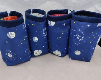 SMALL Galaxy Twofer, reversible Project bag , reversible pouch for knitters or crocheters, fully lined with a drawstring.