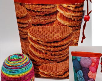 MEDIUM  Twofer, reversible Project bag , reversible pouch for knitters or crocheters, fully lined with a drawstring.