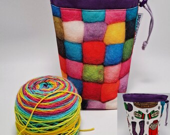 SMALL Twofer, reversible Project bag , reversible pouch for knitters or crocheters, fully lined with a drawstring.