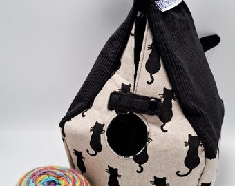 Birdhouse Project bag for knitters or crocheters, fully lined, Birdhouse shaped knitting bag