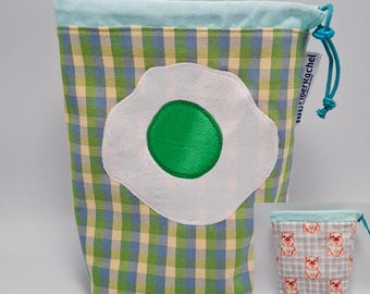 Green Eggs and Ham theme MEDIUM  Twofer, reversible Project bag , reversible pouch for knitters or crocheters