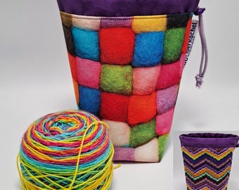 SMALL Twofer, reversible Project bag , reversible pouch for knitters or crocheters, fully lined with a drawstring.