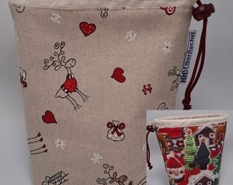 MEDIUM  Twofer, reversible Project bag , reversible pouch for knitters or crocheters, fully lined with a drawstring.