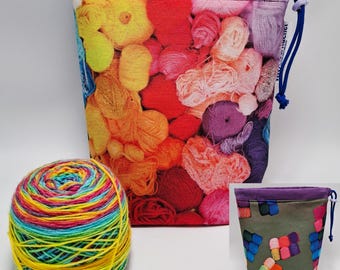 MEDIUM  Twofer, reversible Project bag , reversible pouch for knitters or crocheters, fully lined with a drawstring.