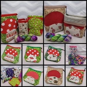 LARGE Gnome/Toadstool Twofer, reversible Project bag , reversible pouch for knitters or crocheters, fully lined with a drawstring. image 10