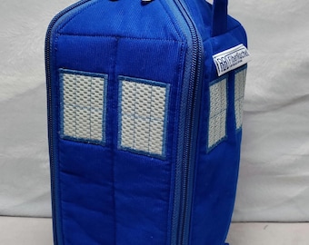 Telephone box Vertibox project bag, for knitting and crochet projects up to 3 balls or spindle holder, wool bobbin holder