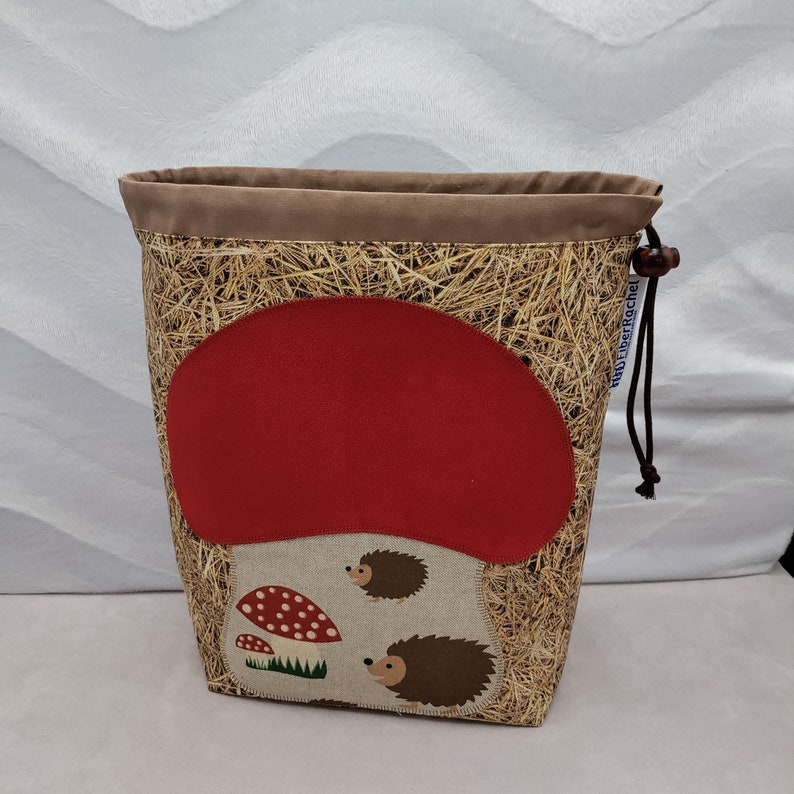 LARGE Gnome/Toadstool Twofer, reversible Project bag , reversible pouch for knitters or crocheters, fully lined with a drawstring. image 2