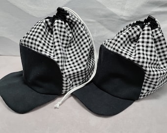 Formula 1 Ball Cap styled Project bag for knitters or crocheters, fully lined with a drawstring, works also as a yarn bowl