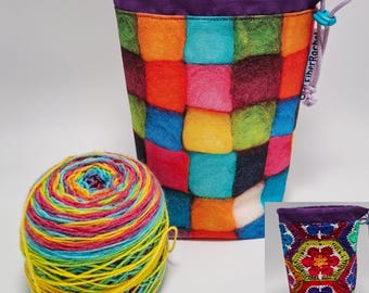 SMALL Twofer, reversible Project bag , reversible pouch for knitters or crocheters, fully lined with a drawstring.
