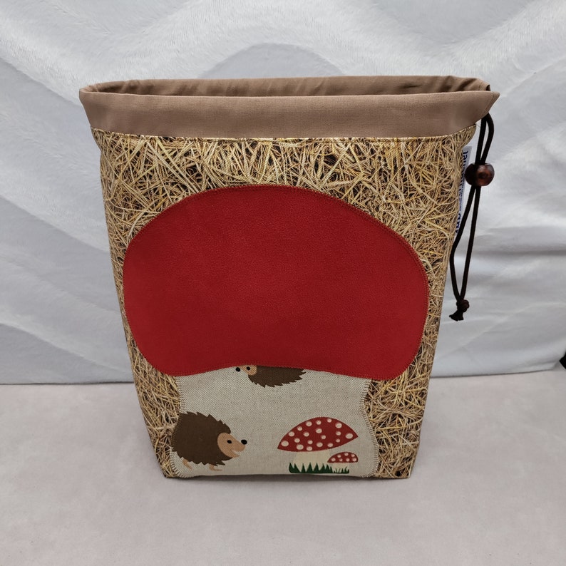 LARGE Gnome/Toadstool Twofer, reversible Project bag , reversible pouch for knitters or crocheters, fully lined with a drawstring. image 3