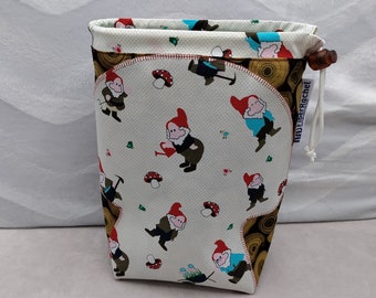 MEDIUM Twofer gnome/toadstool, reversible Project bag , reversible pouch for knitters or crocheters, fully lined with a drawstring.