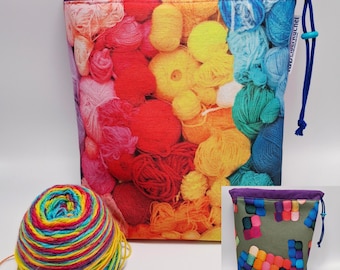 LARGE Twofer, reversible Project bag , reversible pouch for knitters or crocheters, fully lined with a drawstring.