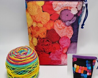 MEDIUM  Twofer, reversible Project bag , reversible pouch for knitters or crocheters, fully lined with a drawstring.