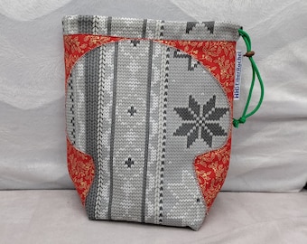 MEDIUM Twofer gnome/toadstool, reversible Project bag , reversible pouch for knitters or crocheters, fully lined with a drawstring.