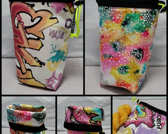 SMALL Twofer, reversible Project bag , reversible pouch for knitters or crocheters, fully lined with a drawstring.