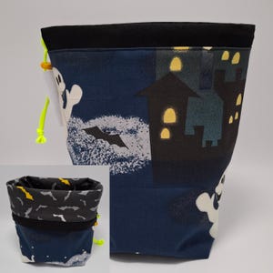 Borsa portaoggetti reversibile Twofer fosforescente di MEDIA grandezza, tasca reversibile per chi lavora a maglia o a uncinetto, completamente foderata con coulisse.