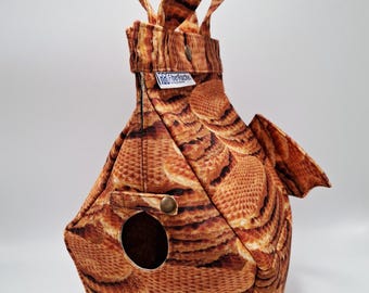 SockMadness anniversary Stroopwafel Dragon Birdhouse Project bag for knitters or crocheters, Birdhouse shaped knitting bag