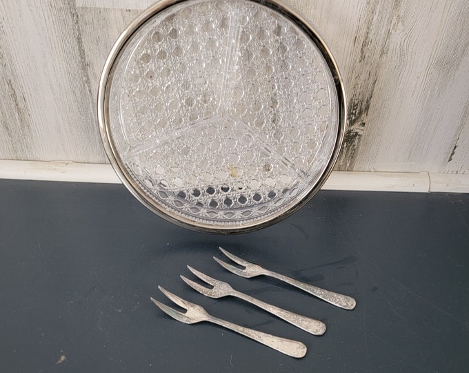 William Adams Inc. Lead Crystal 3 Part Relish with 3 Forks