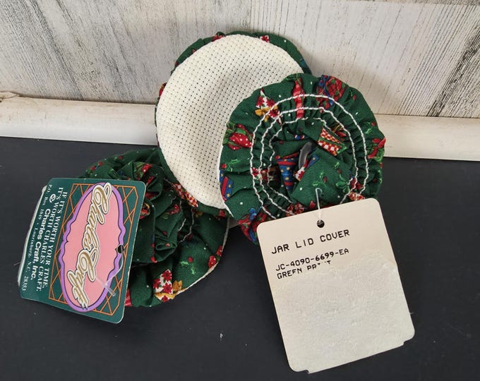 Set of 3 Charles Craft Green Jar Lid Cover to Cross Stitch