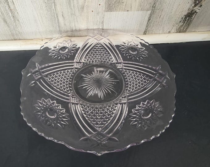 EAPC Bryce Anona Hobstar and Diamond Clear Light Lavender Footed Pressed Glass Platter