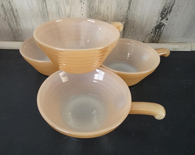Fire King Peach Luster Beehive Soup Bowls Set of 4, Anchor Hocking Handles
