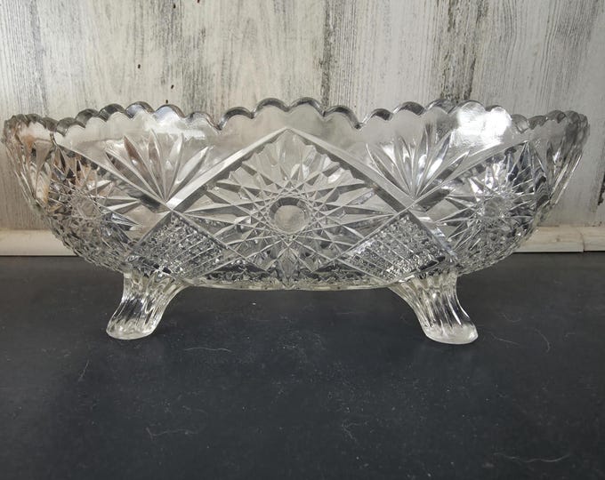 American Brilliant Footed Cut Lead Crystal Centerpiece or Serving Bowl