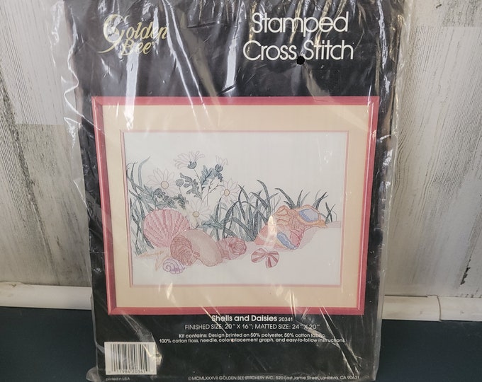 Golden Bee Shells and Daisies Picture Stamped Cross Stitch Kit