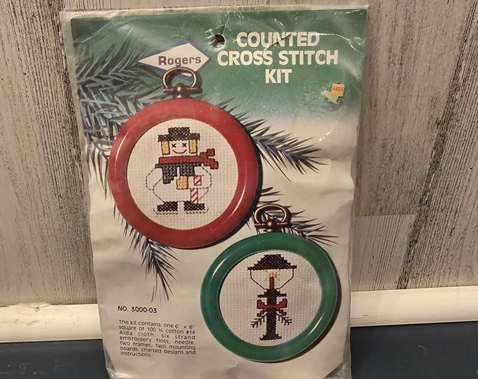 Rogers Counted Cross Stitch Kit featuring Snowman and Lamp Post