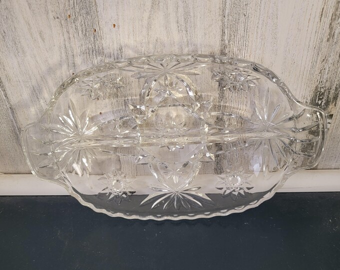 Anchor Hocking Divided Relish Dish with Handles in Star of David Pattern