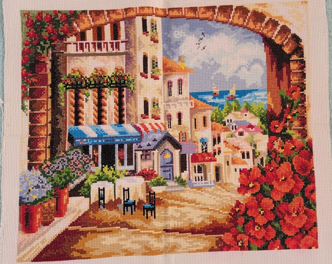 Finished ELBME Mediterranean Cross Stitch Piece