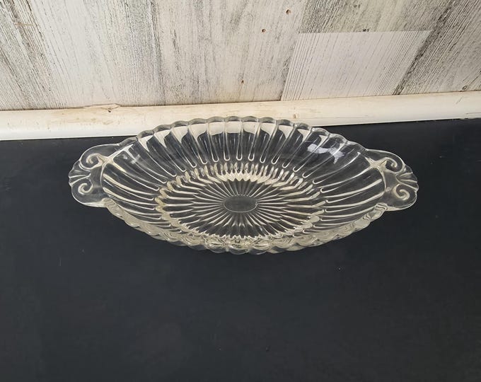 Pressed Glass 1990's Oval Pickle Relish Dish