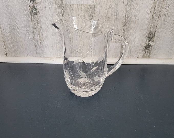 Beautiful Etched Cut Glass Milk Pitcher