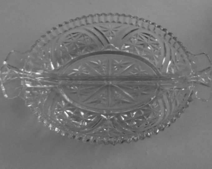 Clear Early American Cut Glass Divided Relish Dish