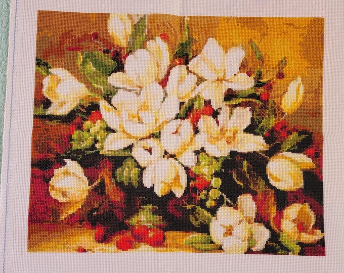 Finished Gardenia Cross Stitch Piece