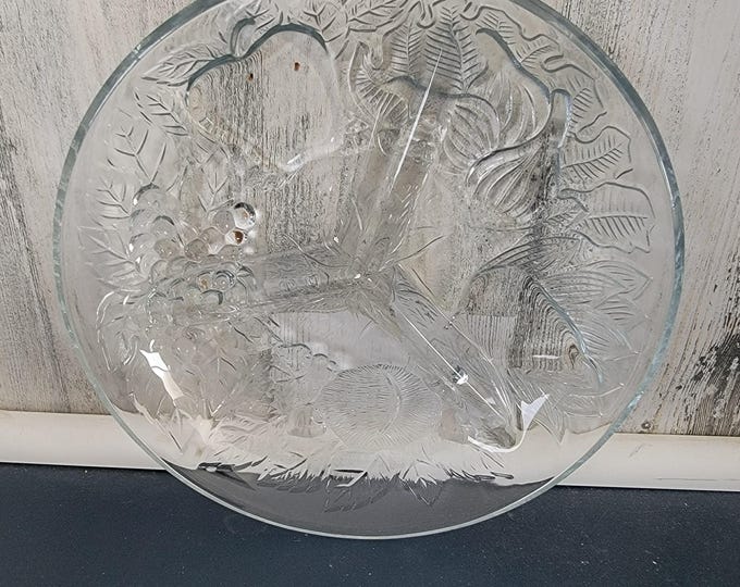 1950's Indiana Glass Divided Tray w Fruit & Vegetable Pattern