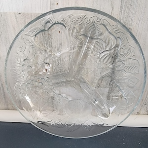 1950's Indiana Glass Divided Tray w Fruit & Vegetable Pattern
